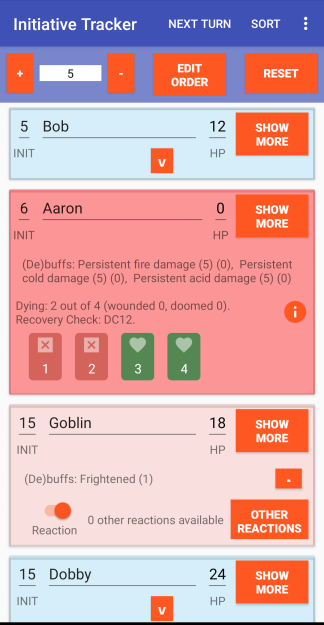 Combat tracker screenshot