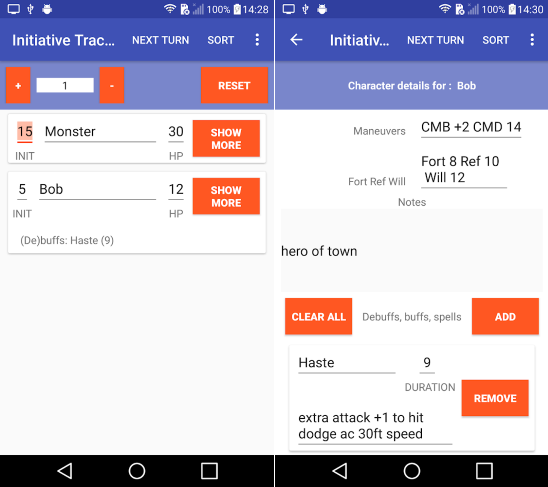 Initiative tracker screenshot
